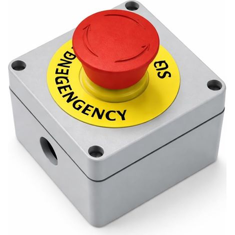 Interrupteur d'Arrêt d'urgence 1NO 1NC Momentané Boîtier Aluminium Étanche IP66 avec Panneau Rouge Bouton-Poussoir pour Applications Industrielles 80x75x60mm (1/5)