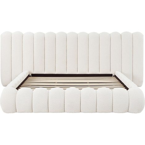 Lit double en tissu bouclette beige 180x200 cm greta 200826000 (1/4)