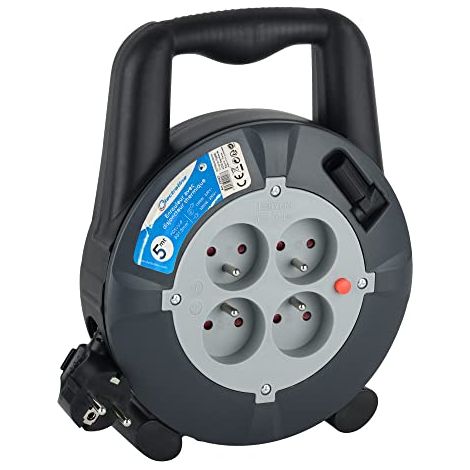 Avvolgicavo 5 metri con 4 prese K7 grigio/nero - Electraline (1/4)