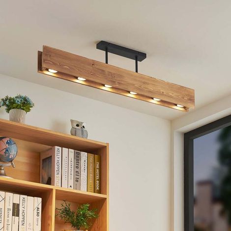 [NEUWERTIG] B-Ware Lindby Malwin Deckenleuchte GU10 100 cm 6-flg Kiefernholz dunkel lasiert (1/2)