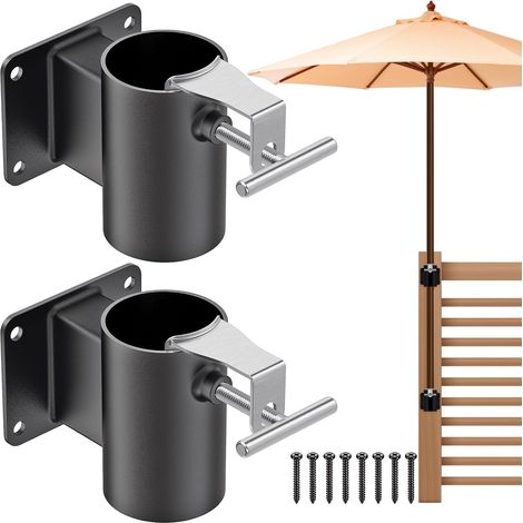 Support de Parasol Robuste pour poteaux de 2,5 à 5,1 cm, Design Peu encombrant, Support Plat sûr et Robuste pour Balustrade de terrasse, Balcon, Cour extérieure, clôtures (1/5)