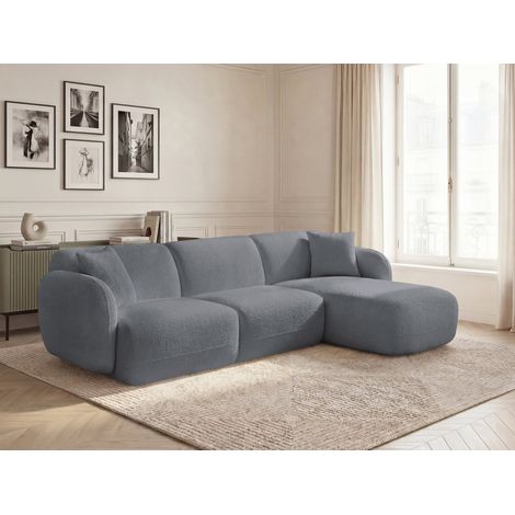 BOBOCHIC - Canapé d'angle fixe modulable ANDA tissu chenille Angle droit  Gris