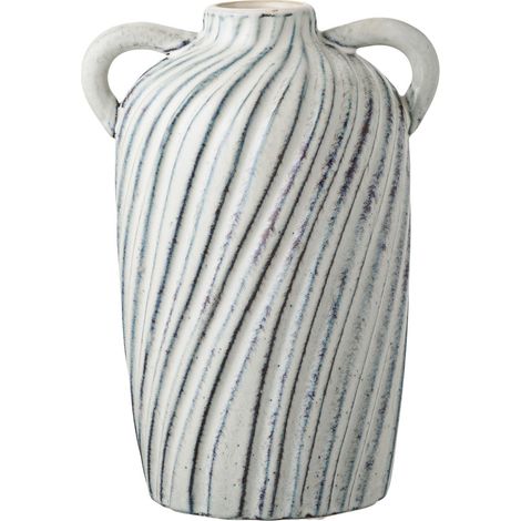Vaso in ceramica bianca con righe blu e manici 15,5x14x22 cm