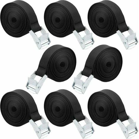 Sangle d'Arrimage, 8 Pièces Sangle de Serrage à Cliquet Sangles de Verrouillage Sangle avec Boucle de Serrage Sangle de Fixation pour Moto Voiture, Porte Vélo Bagages 2,5 cm x 1 m (1/5)