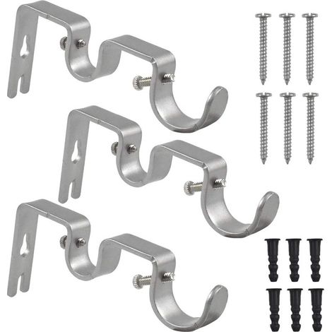 supporti doppi per asta per tende, supporto per asta per tende, supporti per asta per tende per camera da letto e soggiorno con viti, eccellente capacità di carico di 25 libbre, argento (1/5)