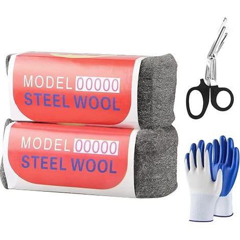 Steel Wool, Steel Wool 00000, 2 Pieces Extra Fine Steel Wool, with Scissors and Gloves, for Polishing and Waxing Wood, Brass and Matte Surfaces, as well as for Cleaning Glass (1/5)
