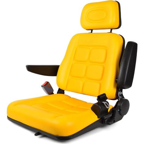 Siège de Chariot Élévateur Universel Avec Dossier Réglable Siège de Tracteur en PVC Avec Ceinture de Sécurité Auto-Rebondissante, Tondeuse à Gazon Jaune Avec Appui-Tête (1/5)