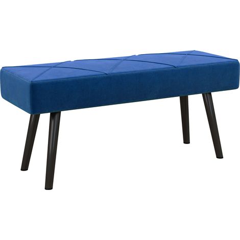End of Bed Bench with X-Shape Design and Steel Legs, Upholstered Hallway Bench for Bedroom, Blue