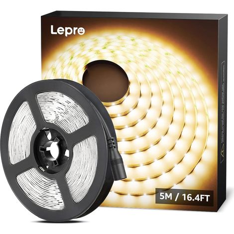 Ruban LED 5m Blanc Chaud 3000K Ruban LED autocollant 300 LEDs SMD 2835, 16W 2300lm, idéal pour chambre, plafond, vitrine. Adaptateur secteur non inclus. (1/5)