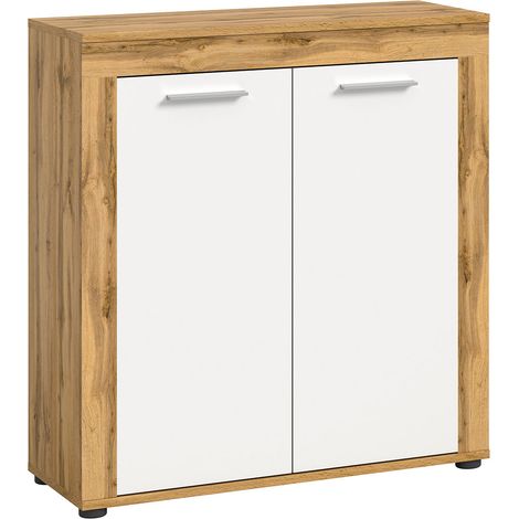 Aosta - Buffet haut en mélaminé blanc et chêne, L/H/P 80x88x36 (1/5)