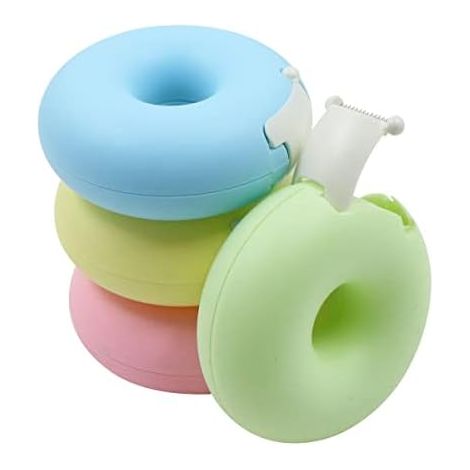 CSPARKV 7.5x7.5x3cm Pack of 4 Tape Dispenser - Mini Donut Shape Tape Cutter Accessory for School Crafts Office Home DIY Sticker Pink Yellow Blue Green (1/4)