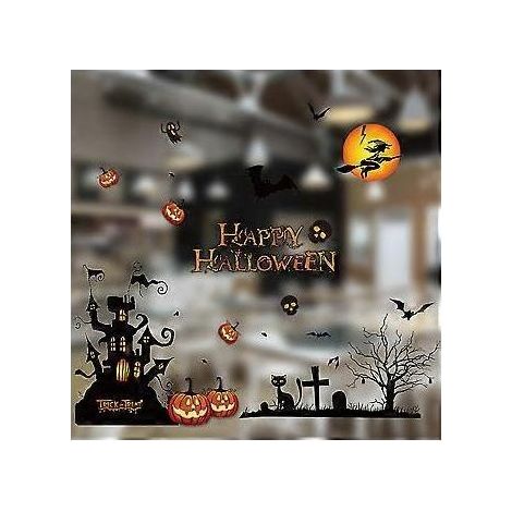 Autocollants muraux citrouille chauve-souris pour Halloween - Décoration de fenêtre - Maison et magasin (A)