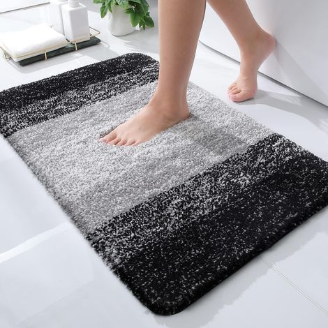 Tapis de Salle de Bain Doux, 40 x 60 cm, antidérapant et Lavable, à Poils Longs, en Microfibre absorbante, Noir (1/5)
