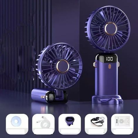(Dark Blue) Mini USB Portable Fan, 5-Speed Pocket Fan with Base, Foldable Desk Fan for Office, Travel, Black (1/5)
