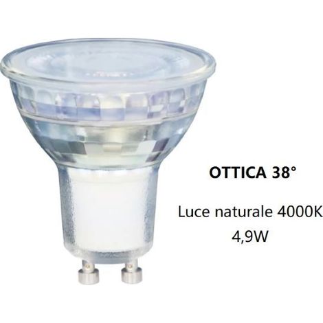 GU10 LAMPADINA FARETTO IN VETRO A LED 4,9W OTTICA38° LUCE NATURALE 4000K FAN