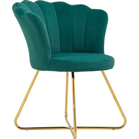 Fauteuil coquillage chaise coiffeuse fauteuil en velours fauteuil de salon avec pieds en acier 69 x 64 x 80 cm vert foncé
