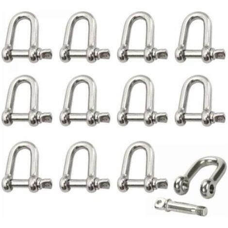 Manille Inox 12 Pièces M4 Manille Inox Acier Manille de Levage Manille D'anneau de D de Chaîne Manille Goupille Vis Boucle Manille Droite Joint Fermoir pour Chaîne (1/5)