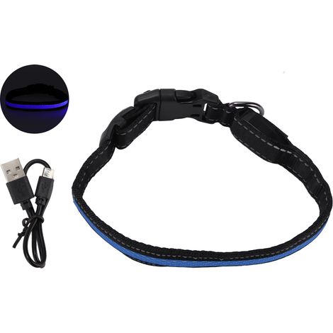 Leuchtendes Hundehalsband mit Reflektorstreifen, verwicklungsfrei, LED, für Katzen und Hunde, blau, Größe S (1/5)