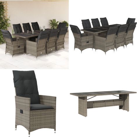 Ensemble de bistro de jardin 9 pcs coussins gris poly rotin - Chaise de jardin - Coussin extérieur (1/5)