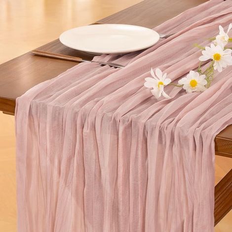 3 piezas de camino de mesa de gasa rosa estilo boho rústico de verano，malla rosa empolvada，decoraciones navideñas (90  300 cm) (1/5)
