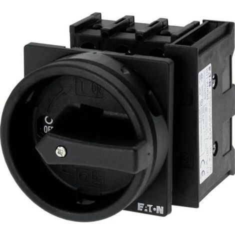 Eaton Interruptor principal, P1, 25 A, montaje, 3 polos, 1 NA, 1 NC, función HALT, con maneta giratoria negra y anillo de bloqueo, bloqueable en posición 0, 070194