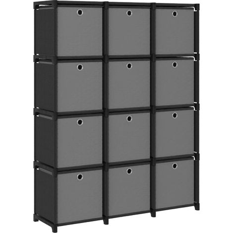 Étagère à 12 cubes Meuble Étagère Meuble de rangement avec boîtes Noir 103x30x141 cm Tissu 47561 (1/5)