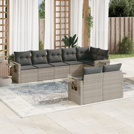 8-tlg. Garten-Sofagarnitur mit Kissen Hellgrau Poly Rattan (1/3)