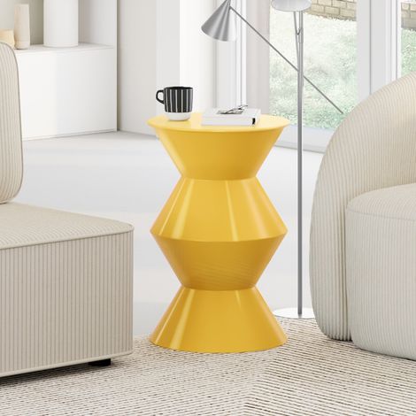 Mesita auxiliar redonda, mesita de salón, mesita de noche IRENE de 30 cm, de metal amarillo oscuro