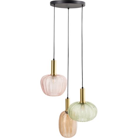 Lámpara colgante de 3 luces con pantalla de vidrio y base de metal retro multicolor Njoro