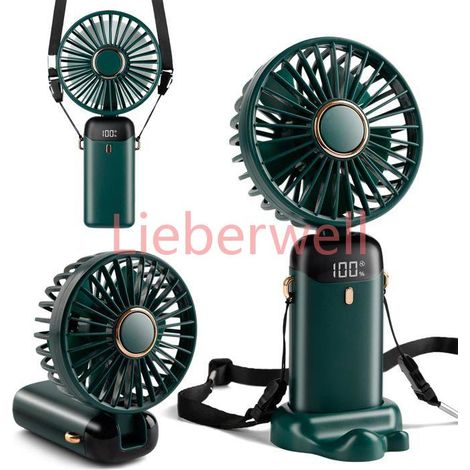 Ventilateur de Poche Mini, Rechargeable par Type,C, Affichage Numérique, Pliable à 90°,Ventilateur 3 en 1 Main/Cou/Bureau (Vert) (1/5)
