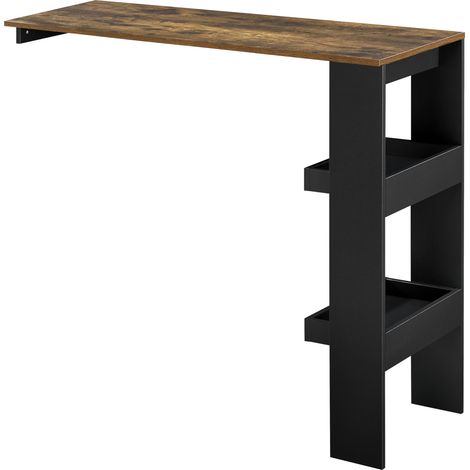 Helloshop26 – Table de bar murale 120 x 45 x 106 cm – Panneau de particules mélaminé chêne foncé – Compartiments de rangement – Montage simple (1/5)
