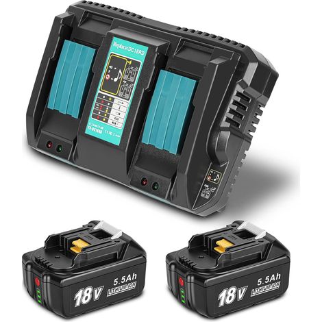 JYJZPB DC18RD Chargeur Rapide à Double Port et 5,5Ah Batterie Compatible pour Makita 18V BL1860B BL1860 BL1850 BL1845 BL1840B BL1840 BL1835 BL1830B BL1830 (1/5)