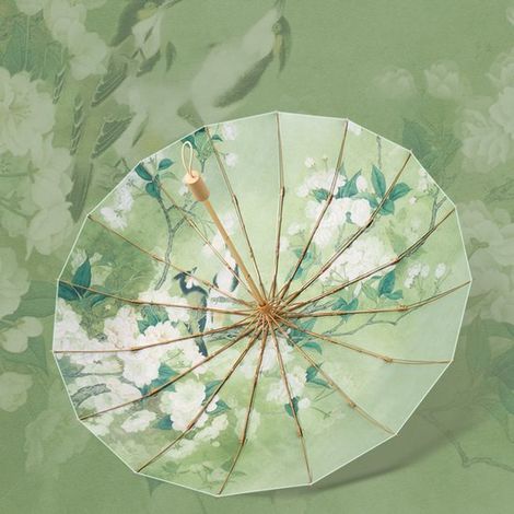 Parasol oriental pliable 16 baleines - Coupe-vent et protection UV50+ - Imprimé floral coloré - Grande taille 2 personnes - Idéal voyage et voiture - Motif végétal (1/5)