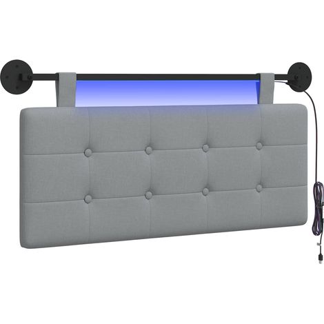 Testiera Testata del letto sospesa Con luce LED Grigio Chiaro Tessuto (1/5)