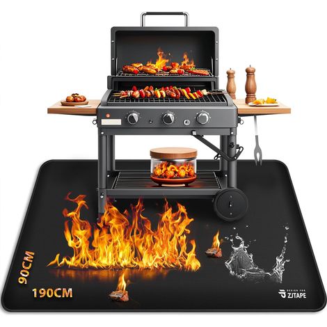 Estera para parrilla ignífuga - 190 x 90 cm - Estera plegable de protección contra el calor - Protección del piso - Estera para barbacoa de fibra de vidrio y silicona - Resistente al agua - para barba (1/5)