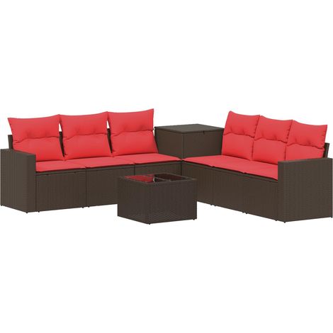 Sofa Set 8 stk. Braun und Rot Polyrattan und Stahl vidaXL (1/5)