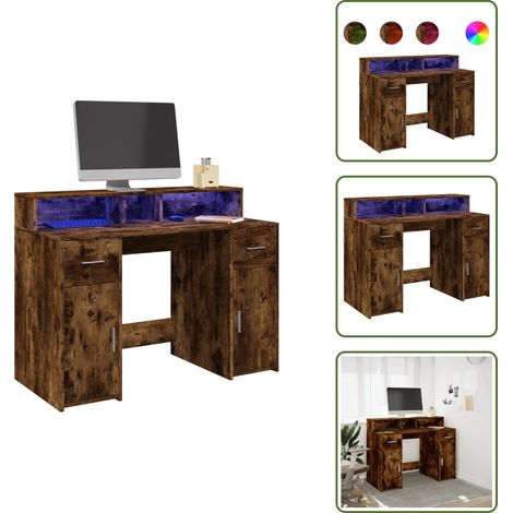 vidaXL LED-Schreibtisch Räuchereiche 120x55x91 cm Holzwerkstoff (1/5)