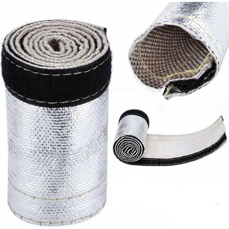 30mmx1m Bouclier thermique en tissu de fibre de verre, gaine de tuyau en fil isolé tuyau aluminisé et tuyau argenté protection de fil barrière gaine thermique gris blanc