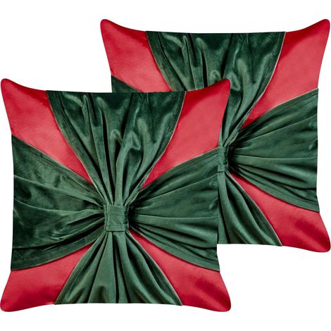 Set di 2 cuscini decorativi in tessuto velluto da lancio Motivo regalo di Natale 45 x 45 cm Rosso e verde Marshmallow