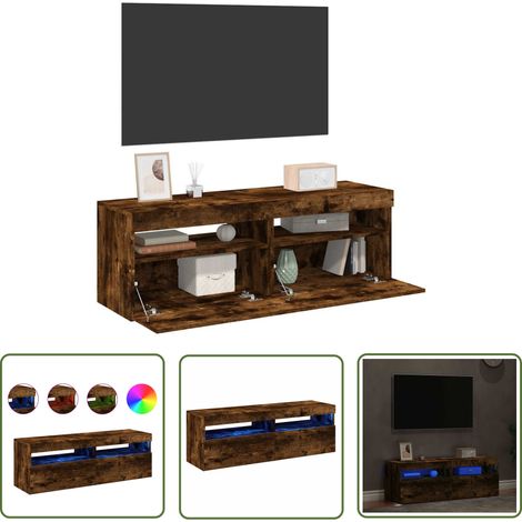 The Living Store TV-Schränke 2 Stk. mit LED-Leuchten Räuchereiche 60x35x40 cm - TV Schrank - Holzschrank - Wohnzimmerschrank - Regal - Medienregal (1/5)