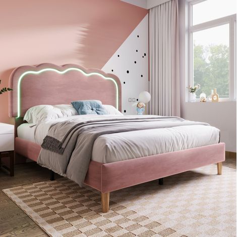 Bett Doppelbett LED 140x200 Samt Rosa verstellbar OKMYHOME (1/5)