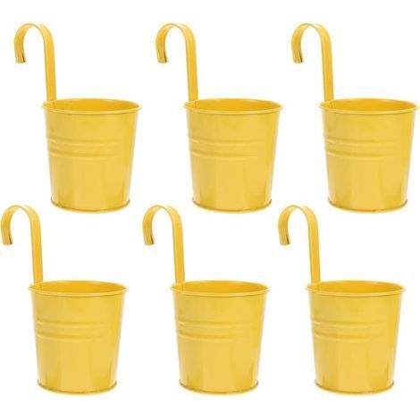 set of 6 wrought iron hanging flower pots with hooks, suitable for balconies and equipped with drainage holes. (1/5)