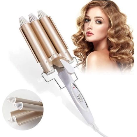 Fer à onduler Grandes Vagues Curl Version Professionnelle Fer à Friser Céramique Bigoudis pour Cheveux Long-Courts pour Femme Or (1/4)