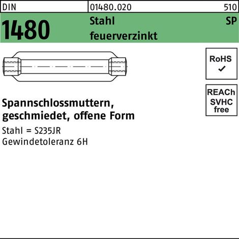 Spannschlossmutter DIN 1480 offen SP M24/255 Stahl feuerverz. 1 Stück (1/2)