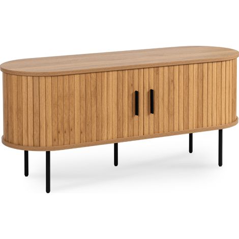 Mueble de TV para salón, dos puertas, Trish, 120 cm, roble, ranurado, moderno (1/5)