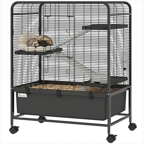 Cage pour rongeur 4 niveaux sur roulettes 75 x 46 x 94,5 cm Noir (1/5)