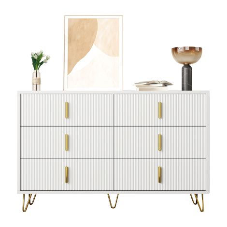 Buffet blanc or 6 tiroirs grande capacité pieds hauts 120x40x77 cm (1/5)