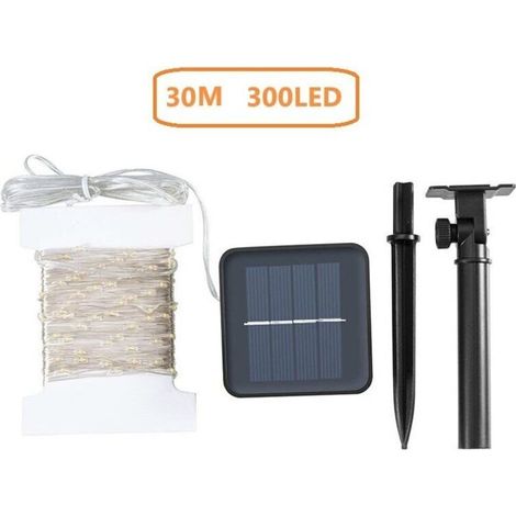 30M 300 LED Guirlande Solaire Guirlande Fée Fil De Cuivre Guirlande Lumineuse Extérieure Étanche Décoration De Jardin Guirlande De Noël Lumières, Couleur Chaude (1/4)
