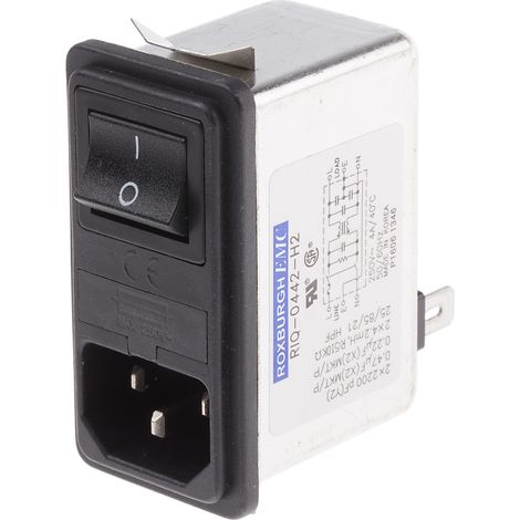Filtre IEC Mâle RS PRO, 4A, 250 V c.a., Montage rapide, 1 pôle ( Prix pour 1 ) (1/2)