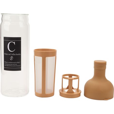 Bouteille de Café Froid 1000ml Grande Capacité, Double Paroi Isotherme, Filtre Intégré, Marron Clair (1/5)